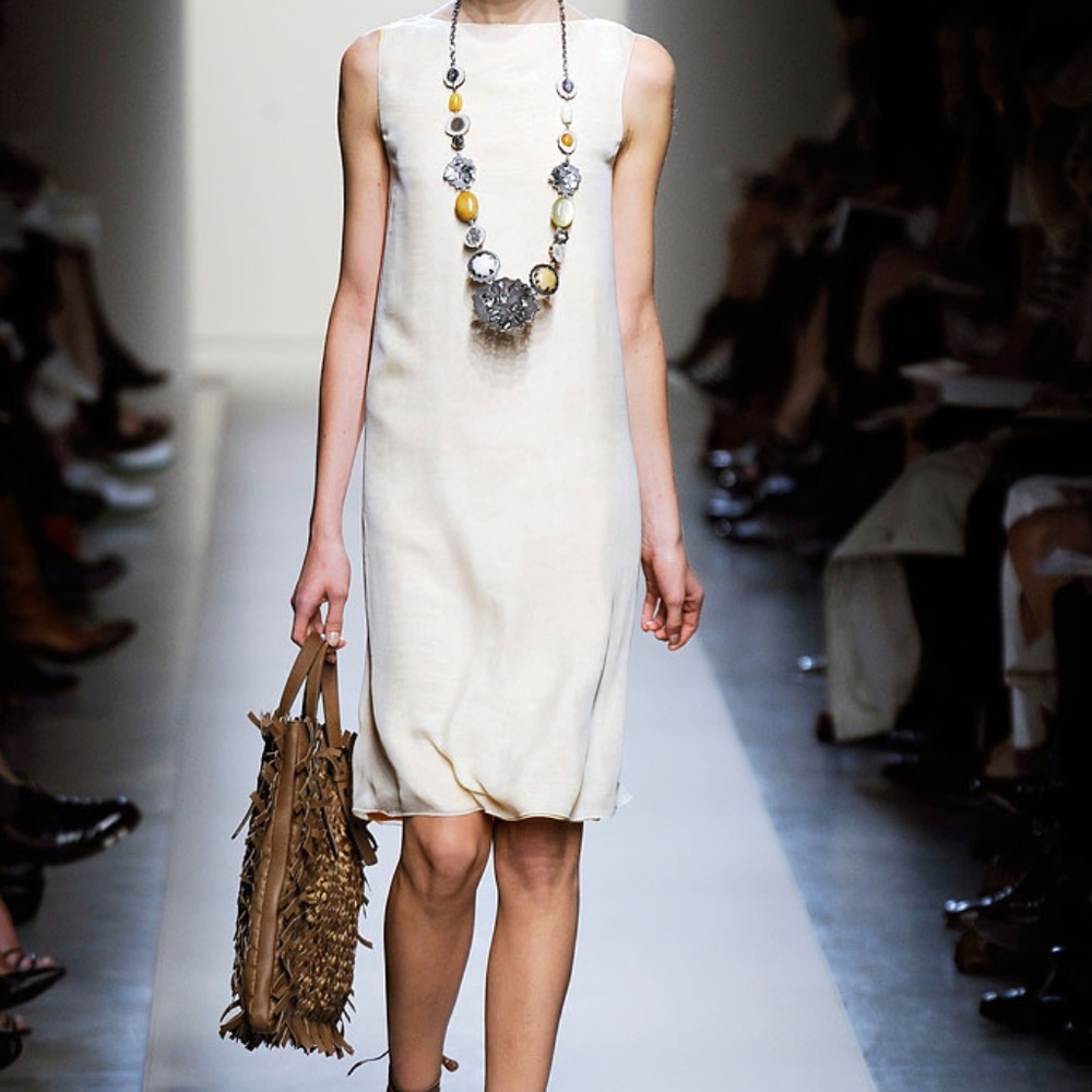 Bottega Veneta White Yellow silk dress 38